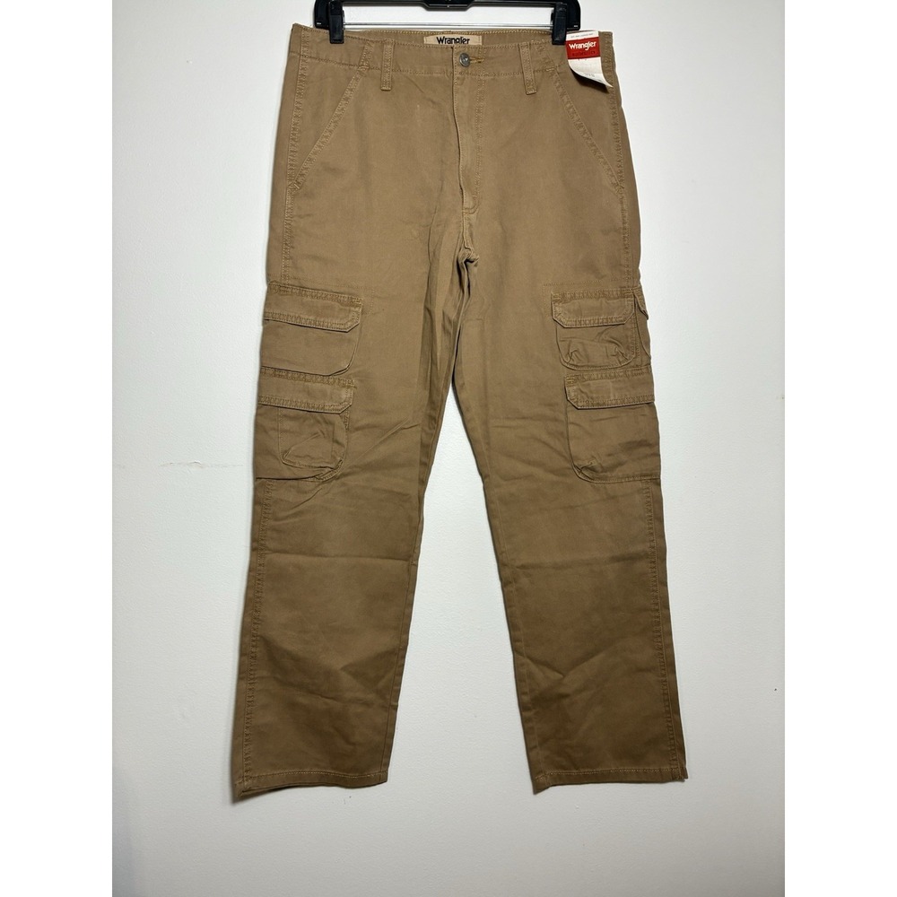 New! Wrangler Cargo khaki pants Men's‎ 32/32 Tan Straight Leg Work Casual